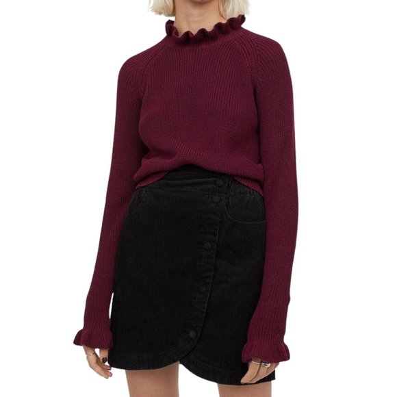 (NWT) H&M - dark red ruffled sweater (small) - Picture 1 of 3